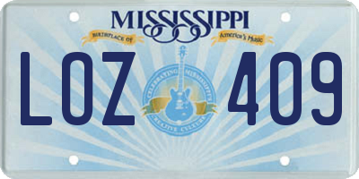 MS license plate LOZ409