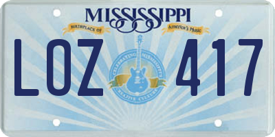 MS license plate LOZ417