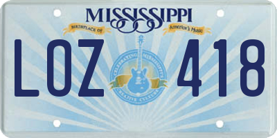 MS license plate LOZ418