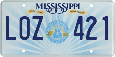 MS license plate LOZ421