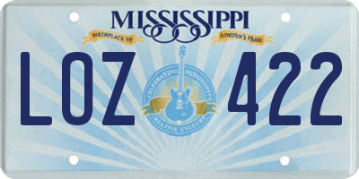 MS license plate LOZ422