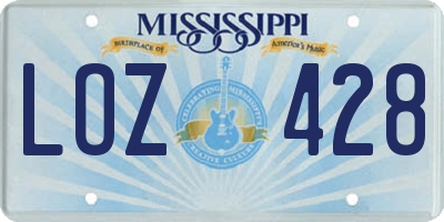 MS license plate LOZ428