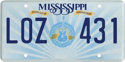 MS license plate LOZ431
