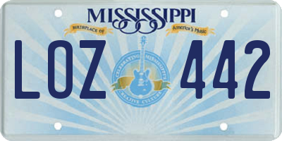 MS license plate LOZ442
