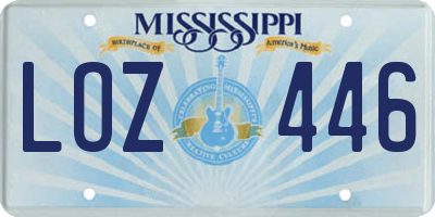 MS license plate LOZ446