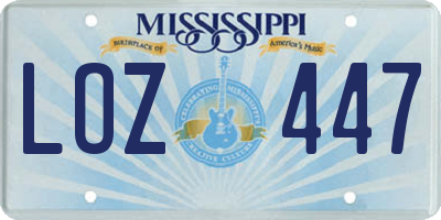 MS license plate LOZ447