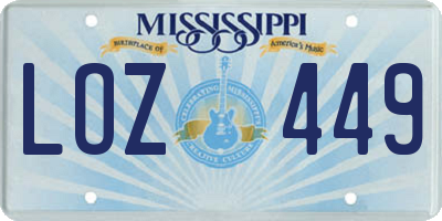 MS license plate LOZ449