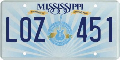 MS license plate LOZ451