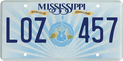 MS license plate LOZ457