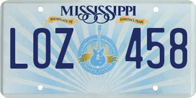 MS license plate LOZ458