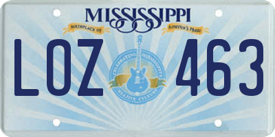 MS license plate LOZ463
