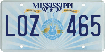 MS license plate LOZ465