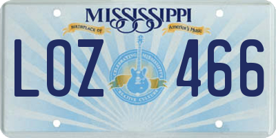 MS license plate LOZ466