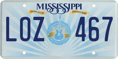 MS license plate LOZ467