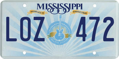 MS license plate LOZ472