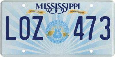MS license plate LOZ473