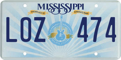 MS license plate LOZ474