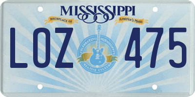 MS license plate LOZ475