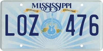 MS license plate LOZ476