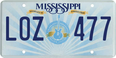 MS license plate LOZ477