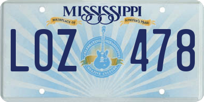 MS license plate LOZ478