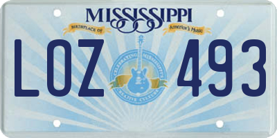 MS license plate LOZ493
