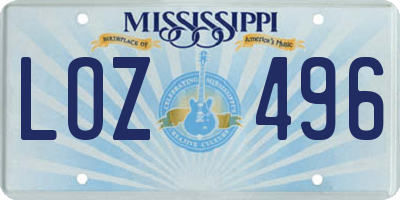 MS license plate LOZ496