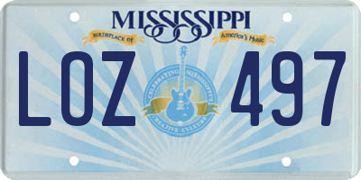 MS license plate LOZ497