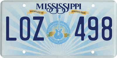 MS license plate LOZ498