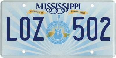 MS license plate LOZ502