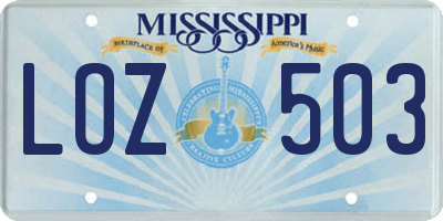 MS license plate LOZ503