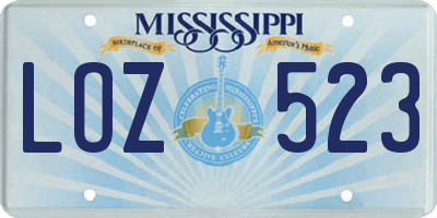 MS license plate LOZ523