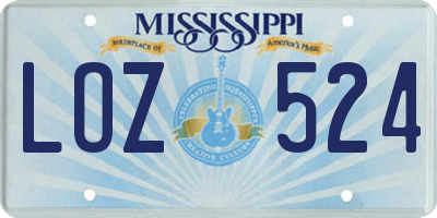 MS license plate LOZ524