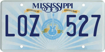 MS license plate LOZ527