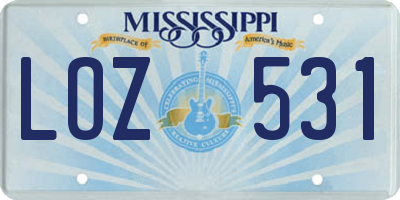 MS license plate LOZ531