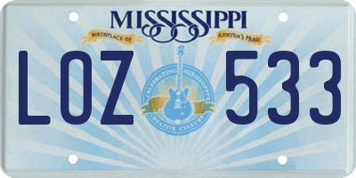 MS license plate LOZ533