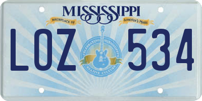 MS license plate LOZ534