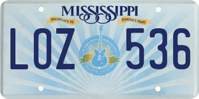 MS license plate LOZ536