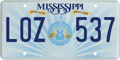 MS license plate LOZ537