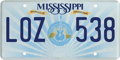 MS license plate LOZ538