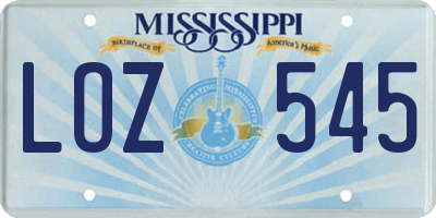 MS license plate LOZ545