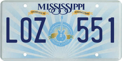 MS license plate LOZ551