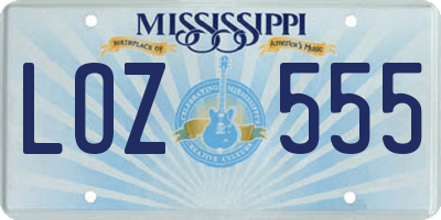 MS license plate LOZ555