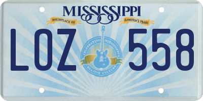 MS license plate LOZ558