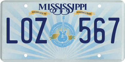 MS license plate LOZ567