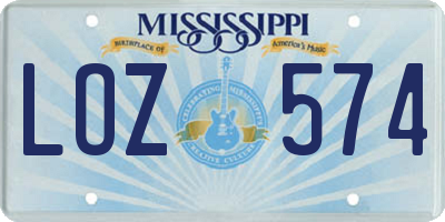 MS license plate LOZ574