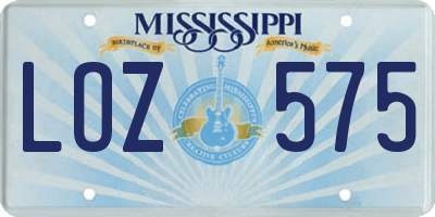 MS license plate LOZ575