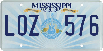 MS license plate LOZ576
