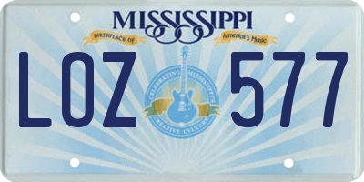 MS license plate LOZ577