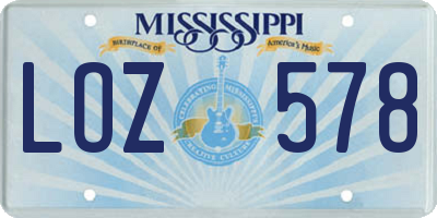 MS license plate LOZ578